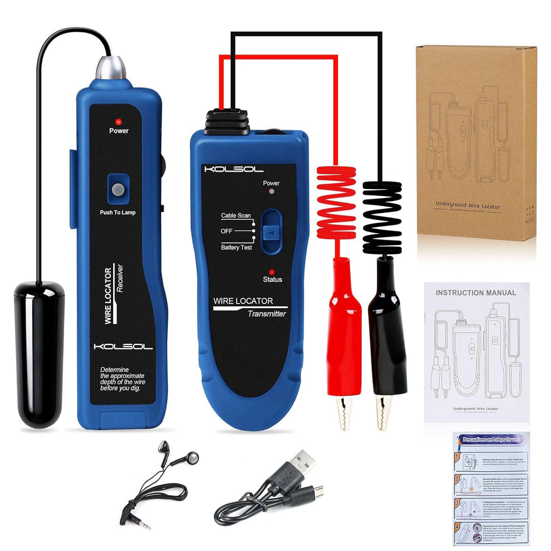 Kolsol Unterirdischer Kabel-Locator, Kabeltester F02 Pro mit wiederaufladbarem 1100-mAh-Akku zum Lok