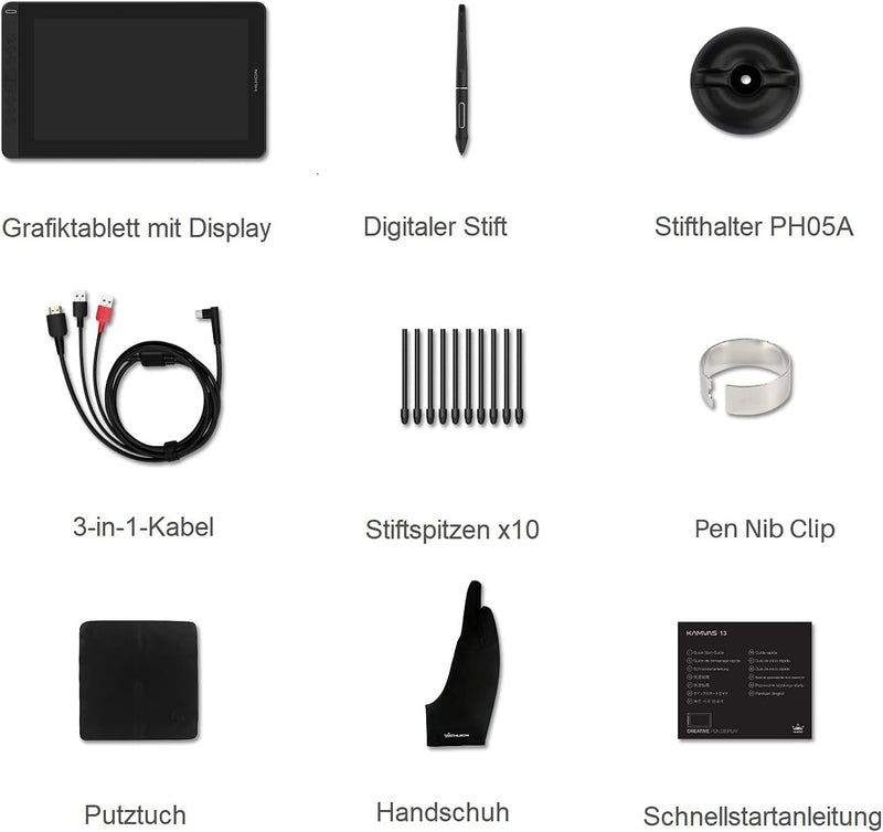 HUION Grafiktablett mit Display Kamvas 13(ohne Ständer) Volllaminatbildschirm 8 programmierbare Druc