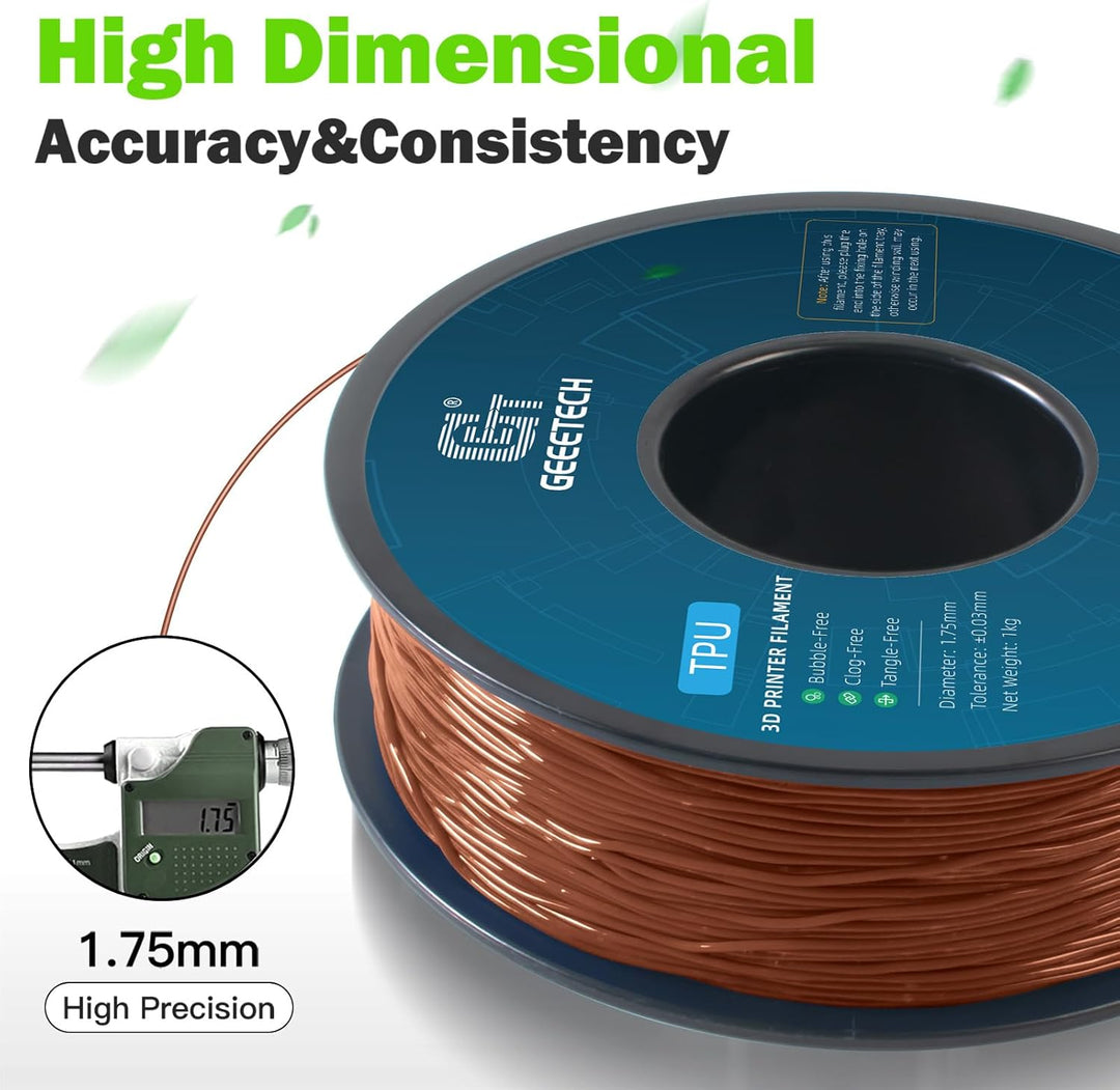 GEEETECH TPU filament 1,75mm Braun, Flexible 3D Drucker Filament 1kg 1 Spool Braun-1KG, Braun-1KG
