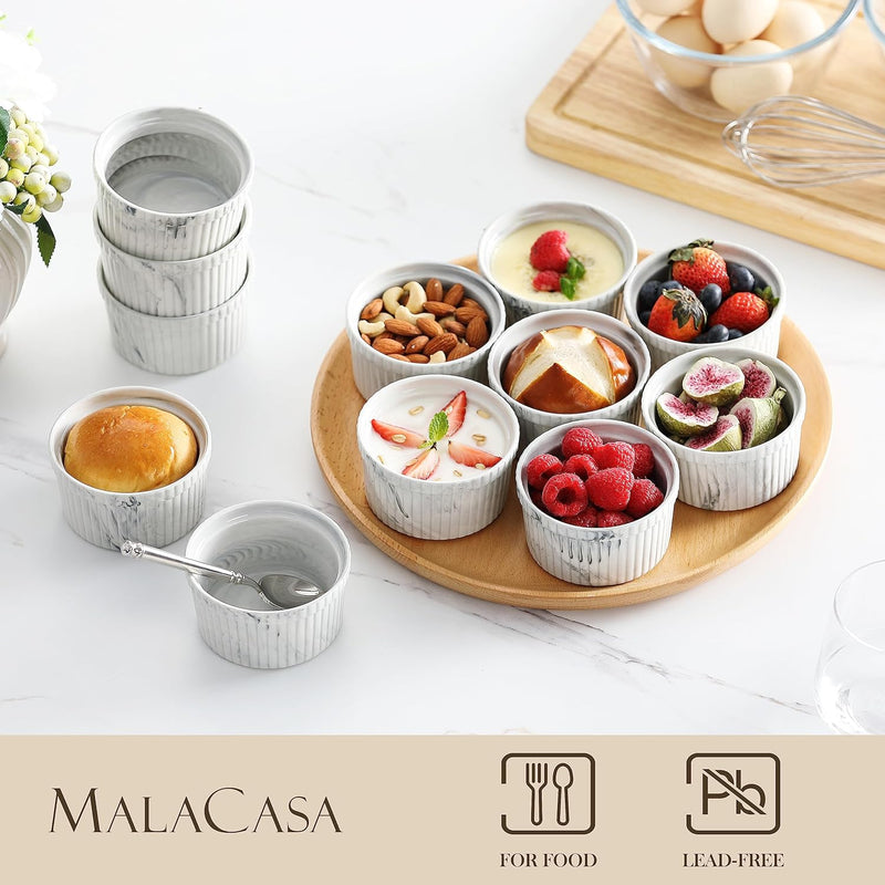 MALACASA Auflaufförmchen Set mit 12 Auflaufförmchen, 200 ml, für Creme Brûlée, Porzellan, Souffle-Sc