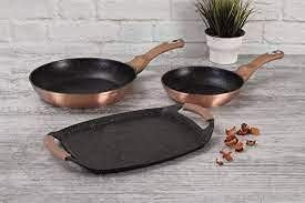 Berlinger Haus Rose Gold Set Bratpfannen Induktion 22-26cm, 1 Grillplatte 36x23cm Aluminium, Antihaf