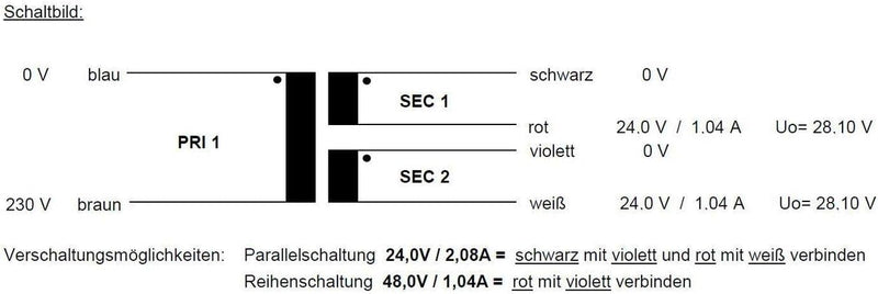 Sedlbauer Ringkerntrafo Transformator 50VA 2x24V für Audio, Industrie, Halogen und Schienensysteme -