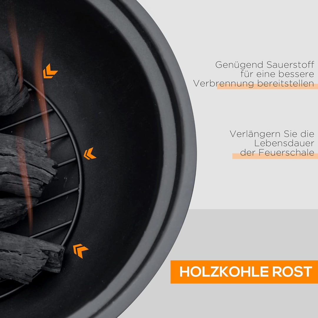 Outsunny Feuerschale, Feuerstelle mit Deckel, Feuerkorb mit Schürhaken, im Baumstumpf-Design, für Ga