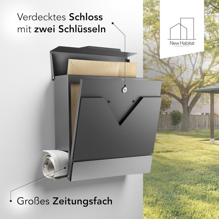 Moderner Briefkasten Personalisierbar Venedig Anthrazit RAL7016 - mit Zeitungsfach - Wandbriefkasten