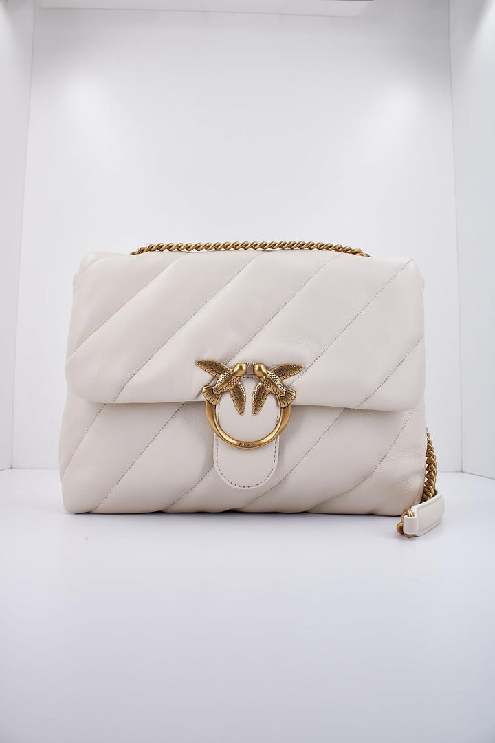 Pinko Damen Love Big Puff Cl Sheep Quaste Tasche Z14q_weiss Seide Antique Gold, Z14q_weiss Seide Ant