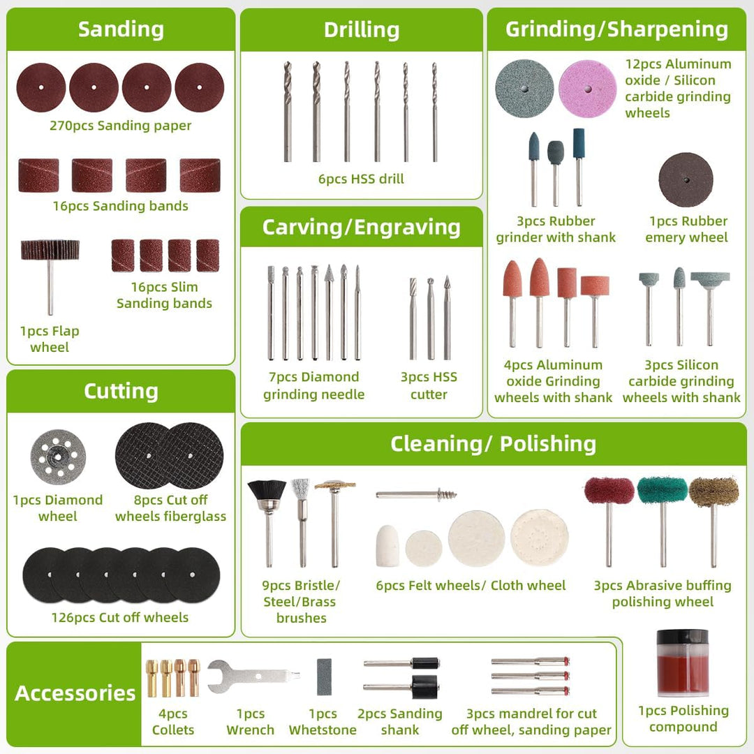 Huepar Tools Multifunktionswerkzeug Zubehör Set Drehwerkzeug 510 tlg. Universal Mehrzweck Zubehörset