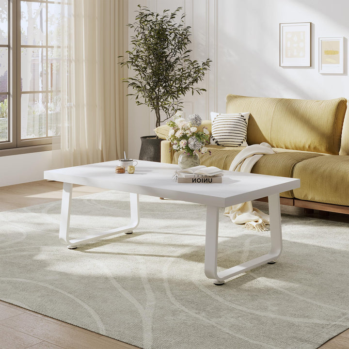 HSH Couchtisch Weiss, Wohnzimmertisch aus Holz Metallgestell, Sofatisch, Tisch, Beistelltisch, Kaffe