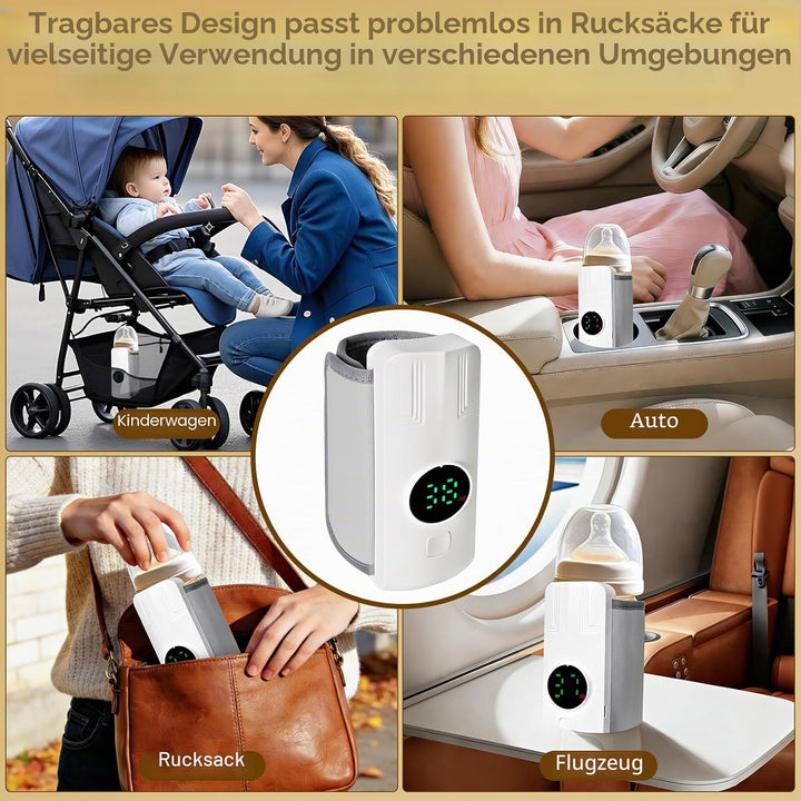 Flaschenwärmer Baby, Unterwegs Babyflaschen Wärmer mit LCD-Display USB-Ladung, 6-Temperaturstufen (3