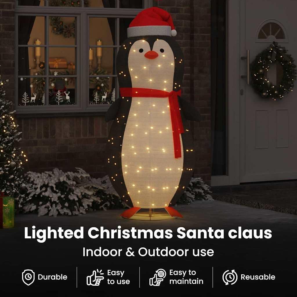 vidaXL Schnee-Pinguin Figur mit 600 LEDs Warmes Weiss 78 x 178 cm Stoff, Moderne Weihnachtsdekoratio