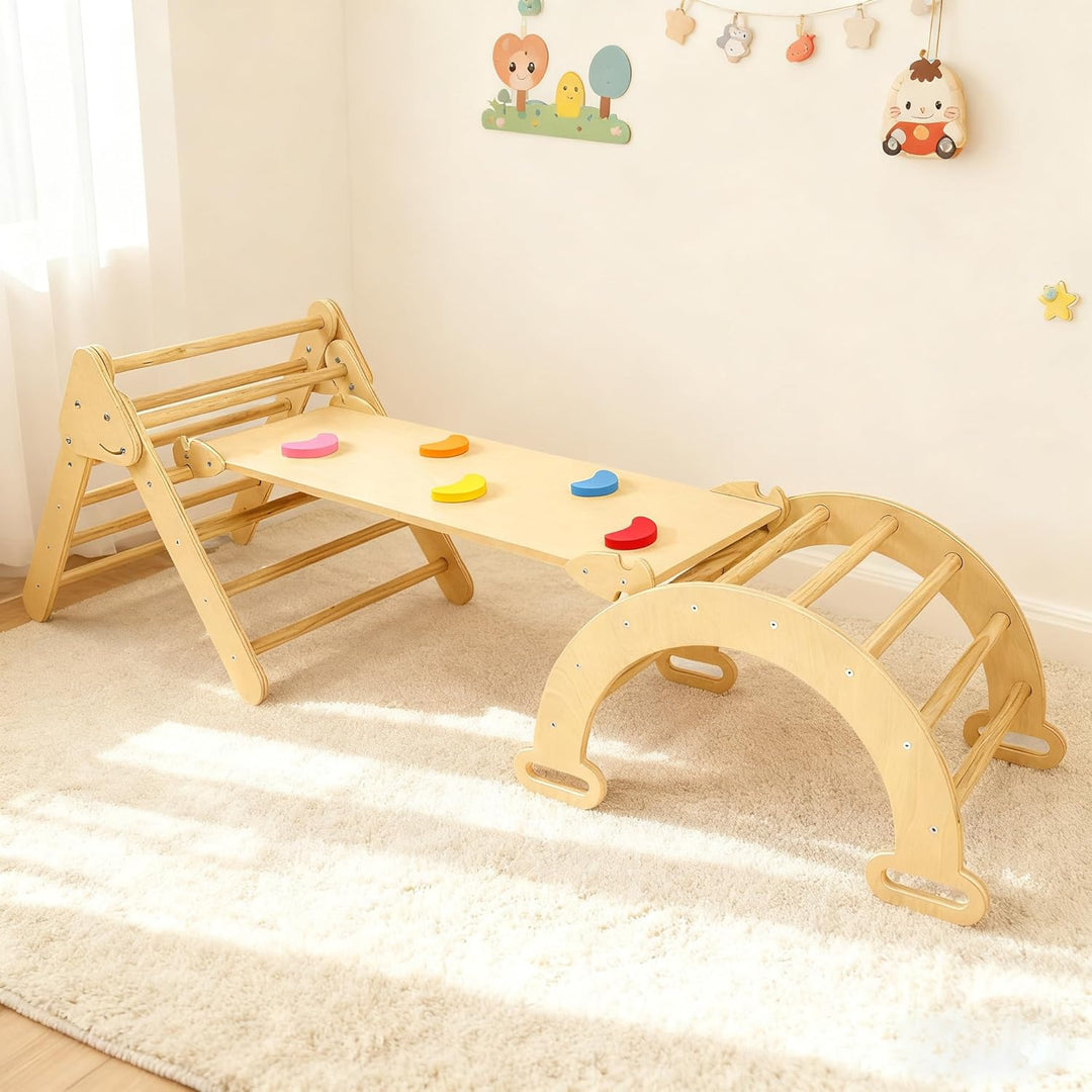 ACXIN 3-in-1 Montessori Klettergerüst Indoor für Kinder mit Kletterdreieck und Kletterbogen, Indoor