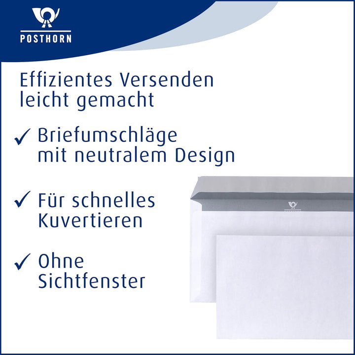 POSTHORN Briefumschläge Din lang (1000 Stück) | Briefumschlag ohne Fenster selbstklebend | Din lang