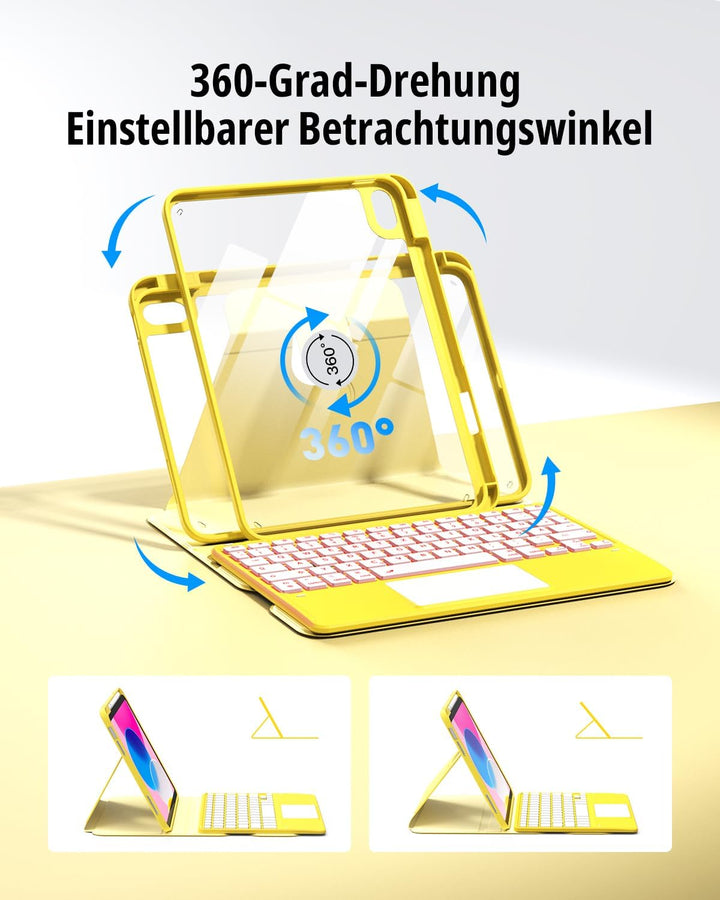 CACOE Drehbare Hülle mit Tastatur für iPad (A16) 11/10 Generation (11/10.9 Zoll) 2025/2022 mit Touch