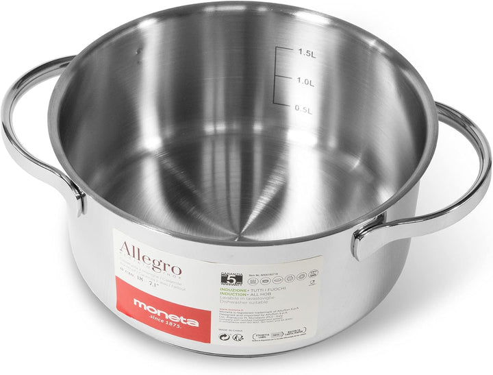 Moneta Allegro Casseruola 2m 22 cm in Acciaio Inox per tutti i Fuochi 3.9 Litri, Silber/Schwarz 22cm