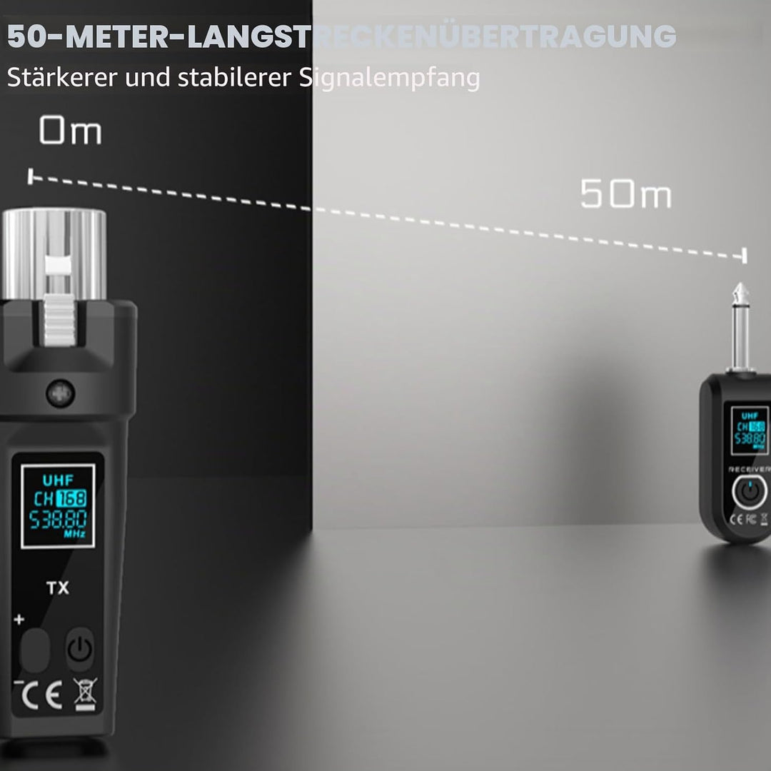 Drahtloses XLR Mikrofon Sender Empfänger, 2.4GHz 1 zu 2 UHF Kabelloses Sender/Empfänger für dynamisc