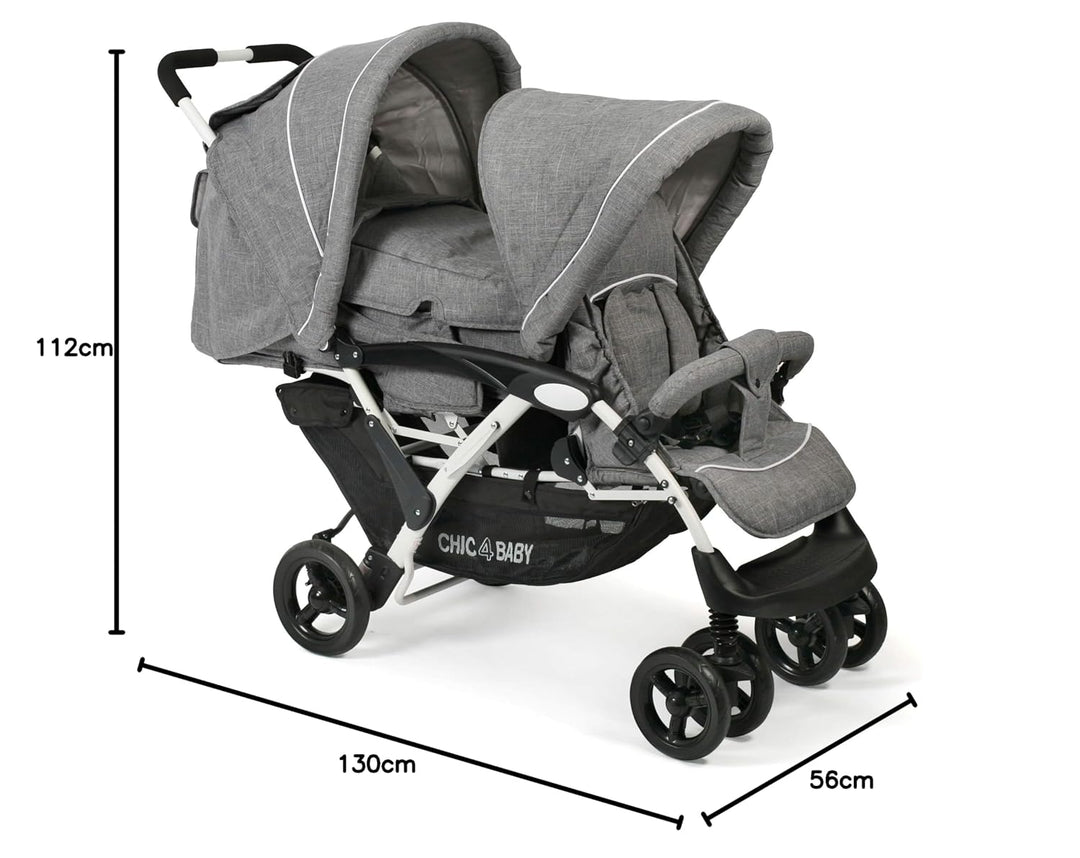 CHIC 4 BABY - Geschwisterwagen DUO mit Tragetasche und Regenschutz, Geschwisterkinderwagen für zwei