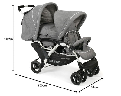 CHIC 4 BABY - Geschwisterwagen DUO mit Tragetasche und Regenschutz, Geschwisterkinderwagen für zwei