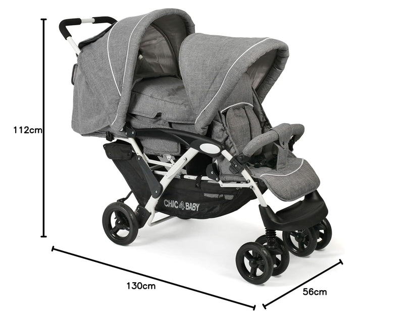CHIC 4 BABY - Geschwisterwagen DUO mit Tragetasche und Regenschutz, Geschwisterkinderwagen für zwei