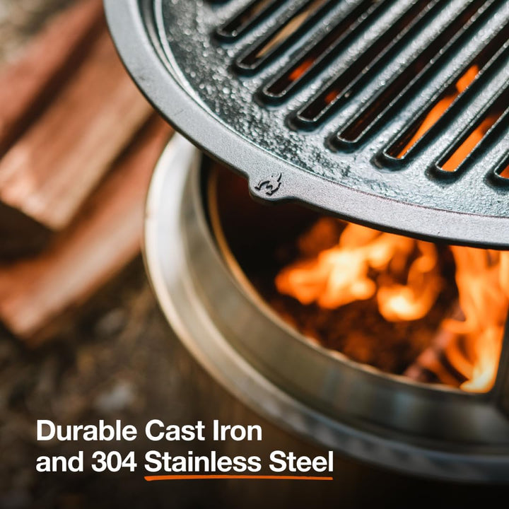 Solo Stove Bonfire Grillrost mit Aufsatz, Gusseisen-Grillrost mit Edelstahlaufsatz - Erhöhung von 20