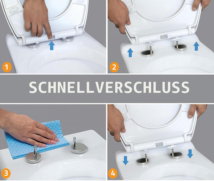 Aqua Bagno | Flacher Toilettendeckel &amp; WC-Sitz mit Absenkautomatik, abnehmbarer Klodeckel D-Form, Un