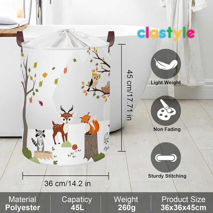 Clastyle Wildtiere Kinder Wäschekorb mit Henkel Baumzweige Kleidung Spielzeug Aufbewahrungskorb Jung