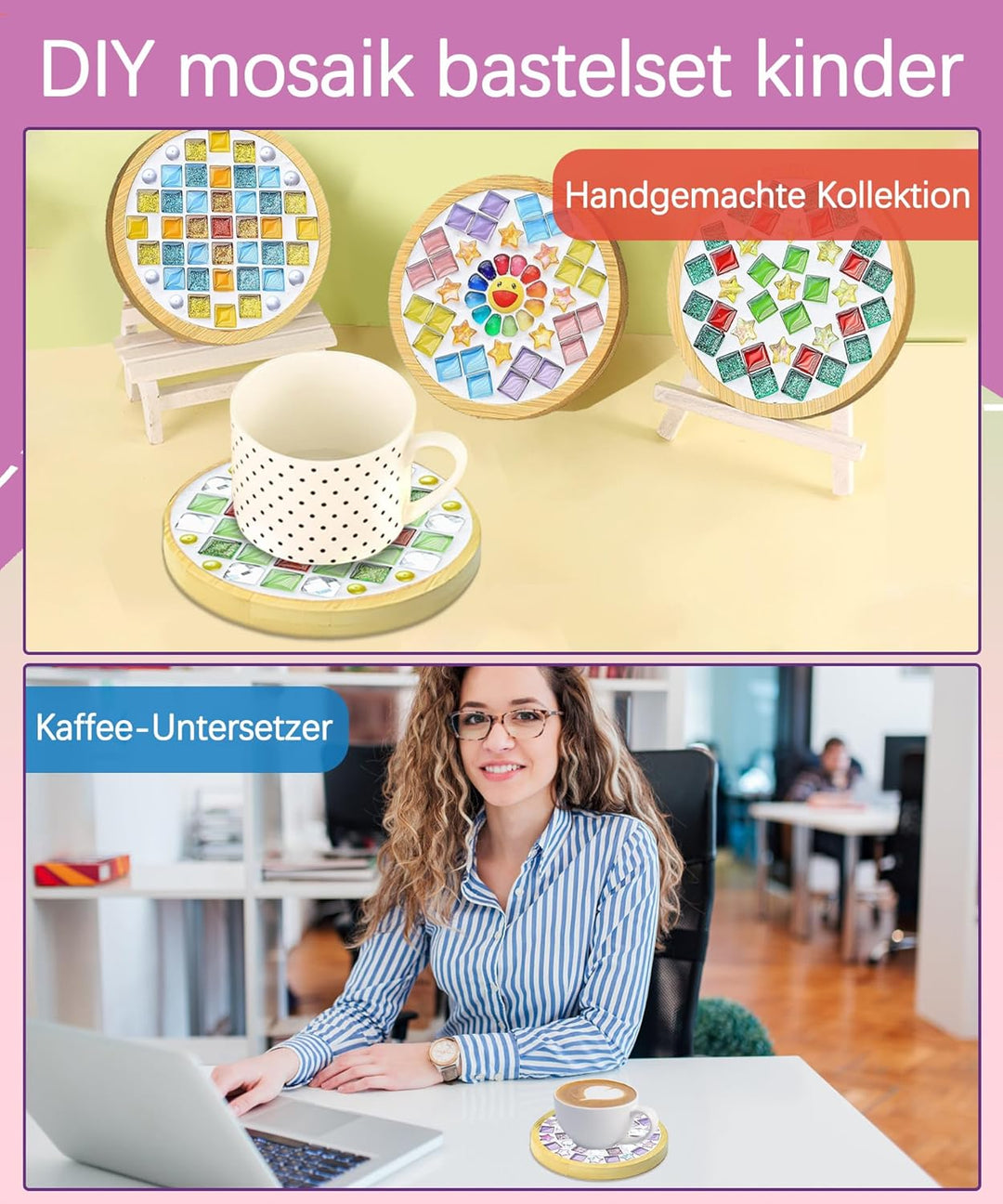 Finsink Mosaik bastelset kinder 8pcs mosaik untersetzer bastelset diy holz untersetzer Set Mosaikste