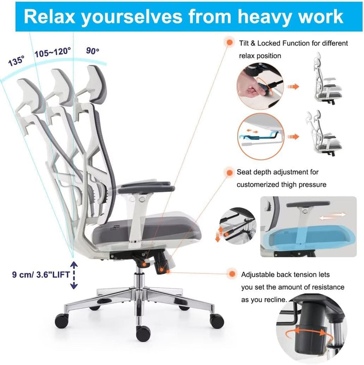 HOLLUDLE Ergonomischer Bürostuhl mit Adaptiver Rückenlehne, Schreibtischstuhl mit 4D Armlehnen, Vers