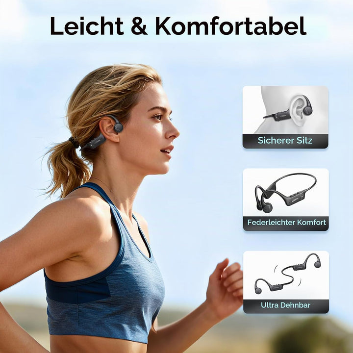 LOBKIN Knochenschall Kopfhörer Bluetooth,Open Ear Kopfhörer Kabellos Bone Conduction Headphones Blue