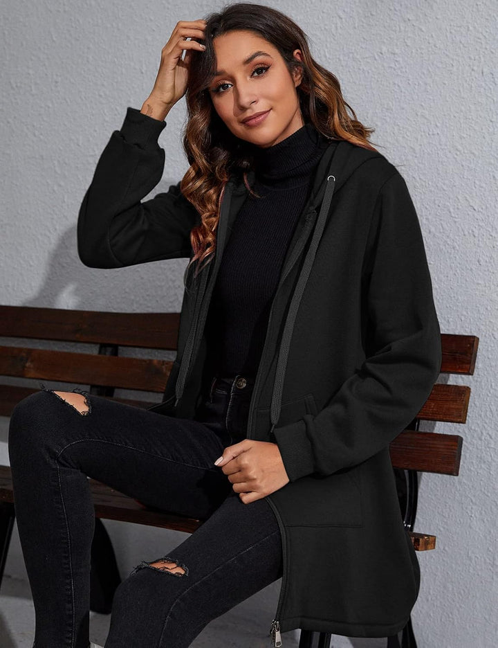 Tuopuda Damen Hoodie Jacke Oversize Reissverschluss Winterjacke Langarm Mantel Winter Warm Cardigan