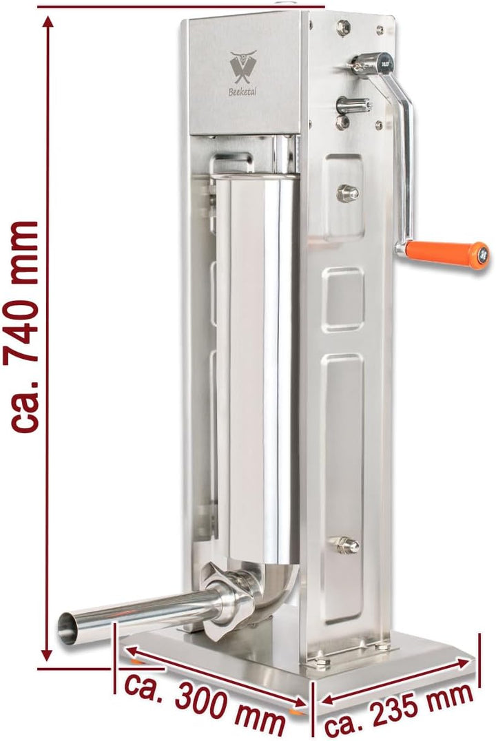 Beeketal 'BT07' Edelstahl Industrie Wurstfüllmaschine (7 L Volumen) SGS-geprüft, Profi Wurstfüller m