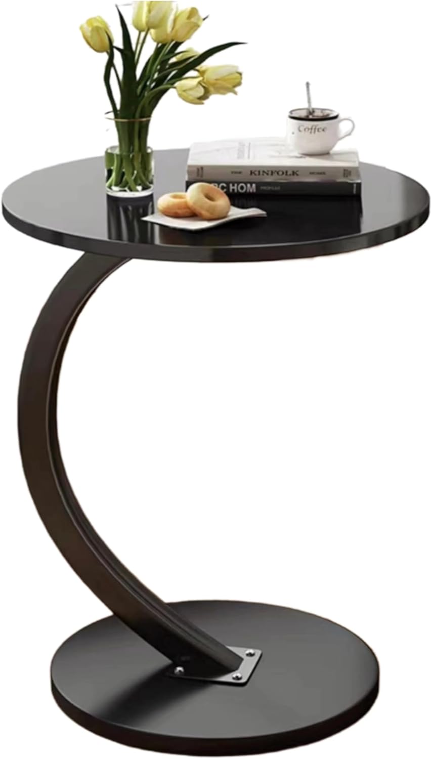 ZOYIZEN Beistelltisch Holz Schwarzer, Couchtisch Holz, Couchtisch Rund, Kleiner Beistelltisch C Form