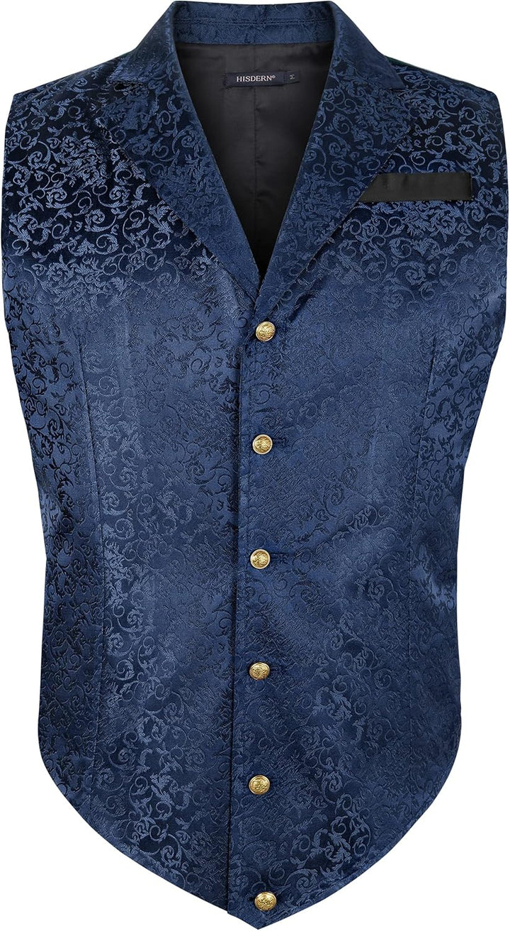 HISDERN Herren Paisley Weste Formelle Hochzeit Party Gothic Steampunk Revers Weste für Herren L Navy