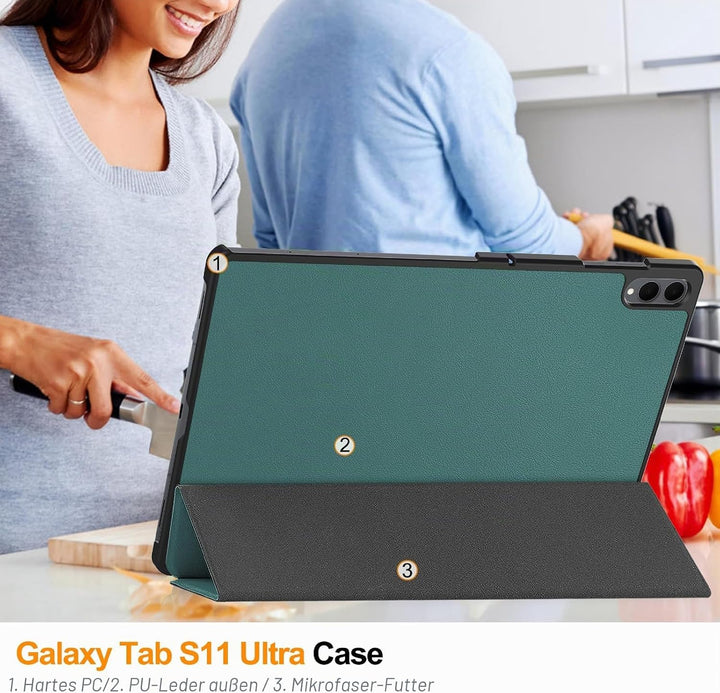 GIOPUEY Hülle Kompatibel mit Samsung Galaxy Tab S11 Ultra 14.6 2025, Flip Case [Bracket-Funktion] 36