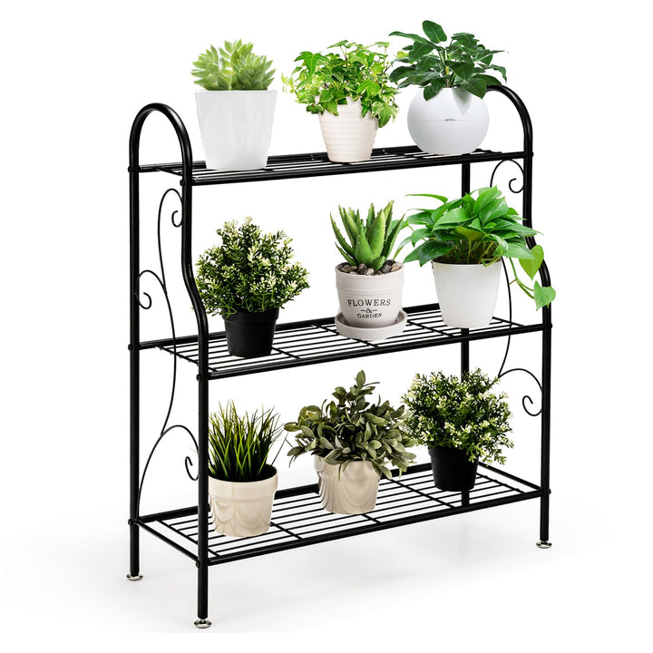 GOPLUS 3 Ebenen Metall Pflanzenständer, Blumentreppe Outdoor, Blumenregal Pflanzentreppe für Garten