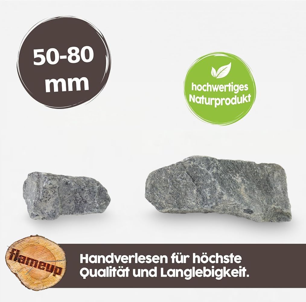 Diabas Saunasteine, 20 kg, 50-80 mm, vorgewaschene Aufgusssteine für Saunaofen, handverlesen, schads