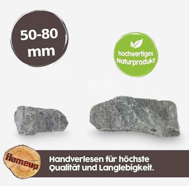 Diabas Saunasteine, 20 kg, 50-80 mm, vorgewaschene Aufgusssteine für Saunaofen, handverlesen, schads