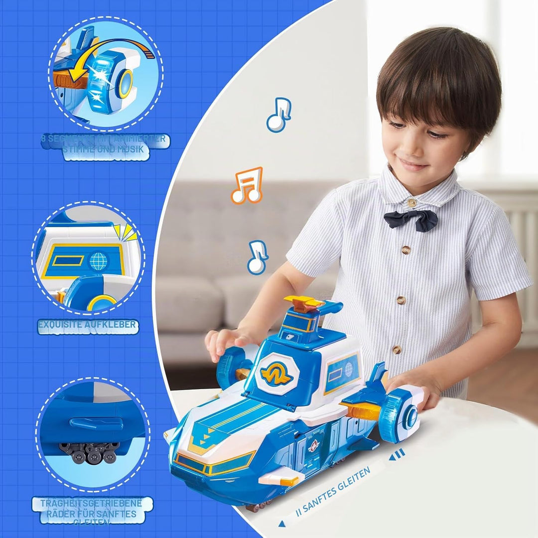 Super Wings Spielset Airport World Aircraft + 2 Spielflugzeug- und Transform-a-Bots-Figuren aus Staf