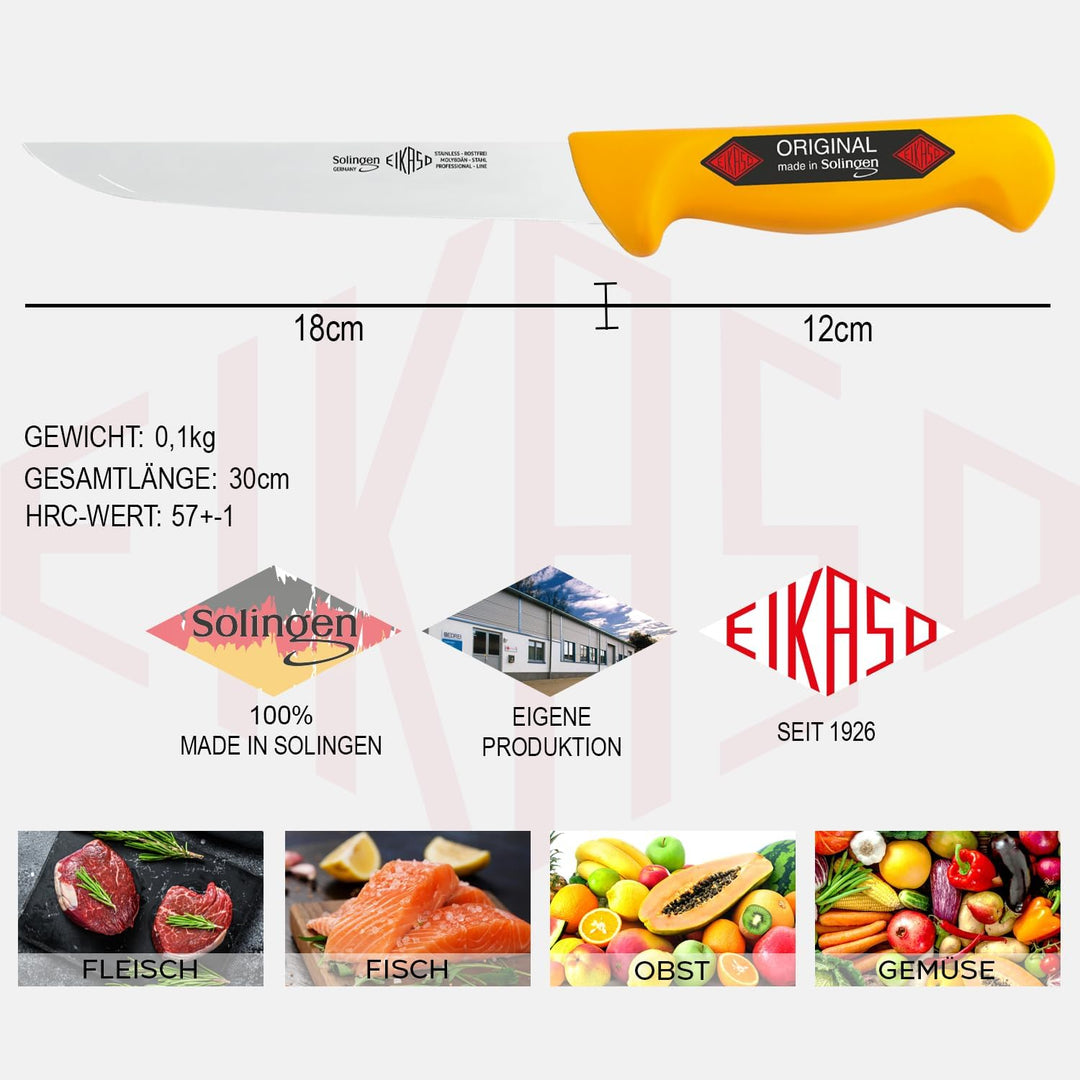 EIKASO Solingen Germany Ausbeinmesser gerade breit 18cm aus Molybdänstahl 1.4116 Metzgermesser Schla