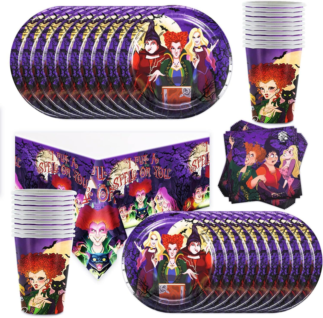 Hocus Pocus Thema Partygeschirr,Party Dekoration Grusel Hexen Witch Sisters,Crazy Partygeschirr Gebu