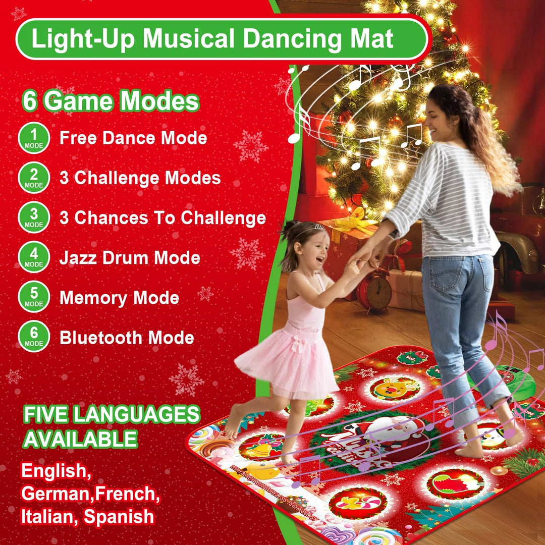 LEAPRCSTORE Tanzmatte Kinder Spielzeug, Musikmatte mit 6 Led-Leuchten, Drahtloser Bluetooth, 6 Spiel