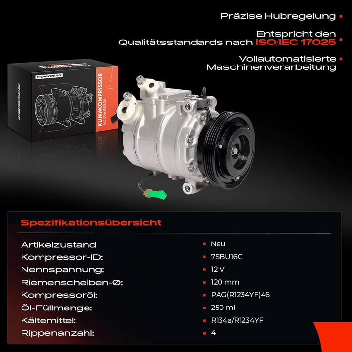 Frankberg Klimakompressor Klimaanlage Kompatibel mit A4 8D2 B5 8D5 1995-2001 A6 4B2 4B5 C5 1997-2005