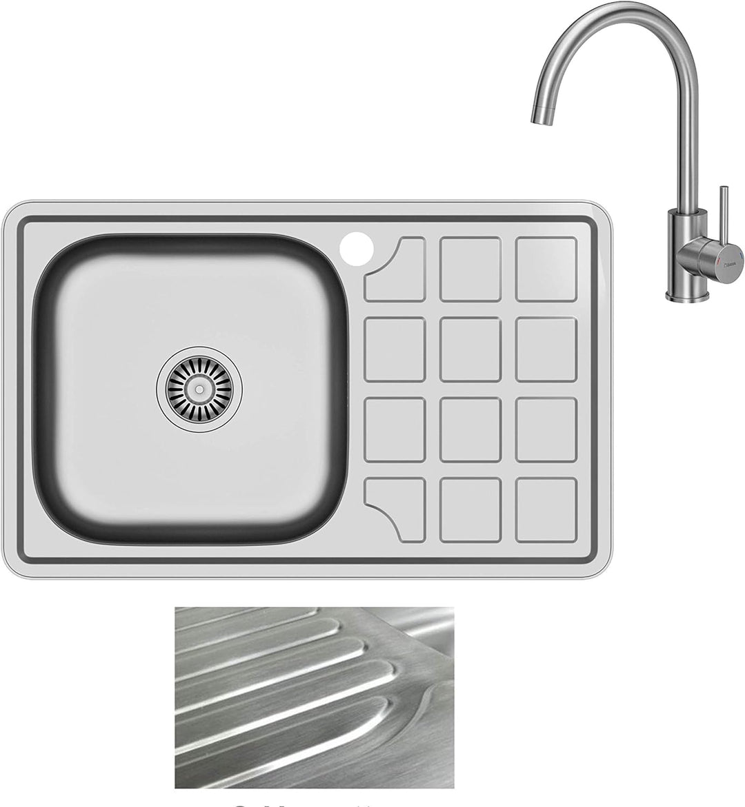 VBChome Einbauspüle mit Armatur 78x48 Satinstruktur ab 50er Unterschrank Edelstahl Küchenspüle Spüle