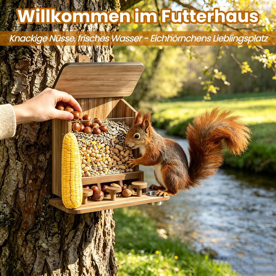 Eichhörnchen Futterhaus Wetterfest, Eichhörnchenhaus Holz für Aussenbereich, Futterstation mit Pickn