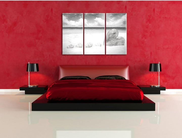 Pixxprint Sandstrand mit Muscheln als Leinwandbild/Grösse: 3 Teilig (120x80) cm/Wandbild/Kunstdruck/