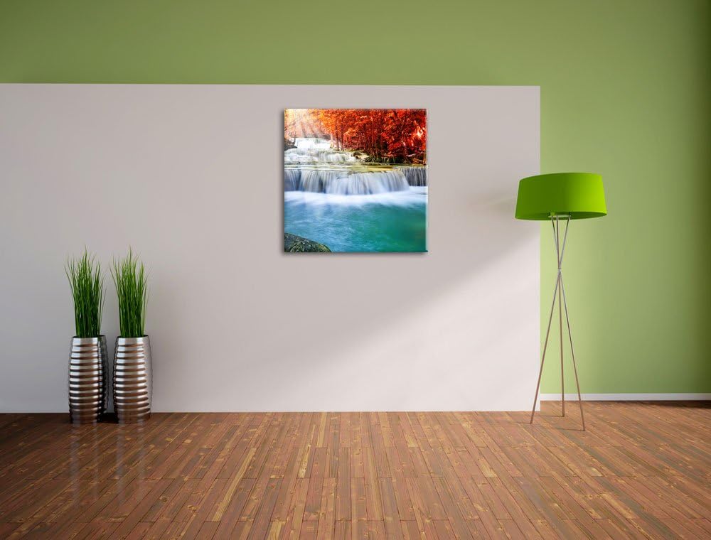 Bach in Herbstlandschaft, Format: 70x70 auf Leinwand, XXL riesige Bilder fertig gerahmt mit Keilrahm