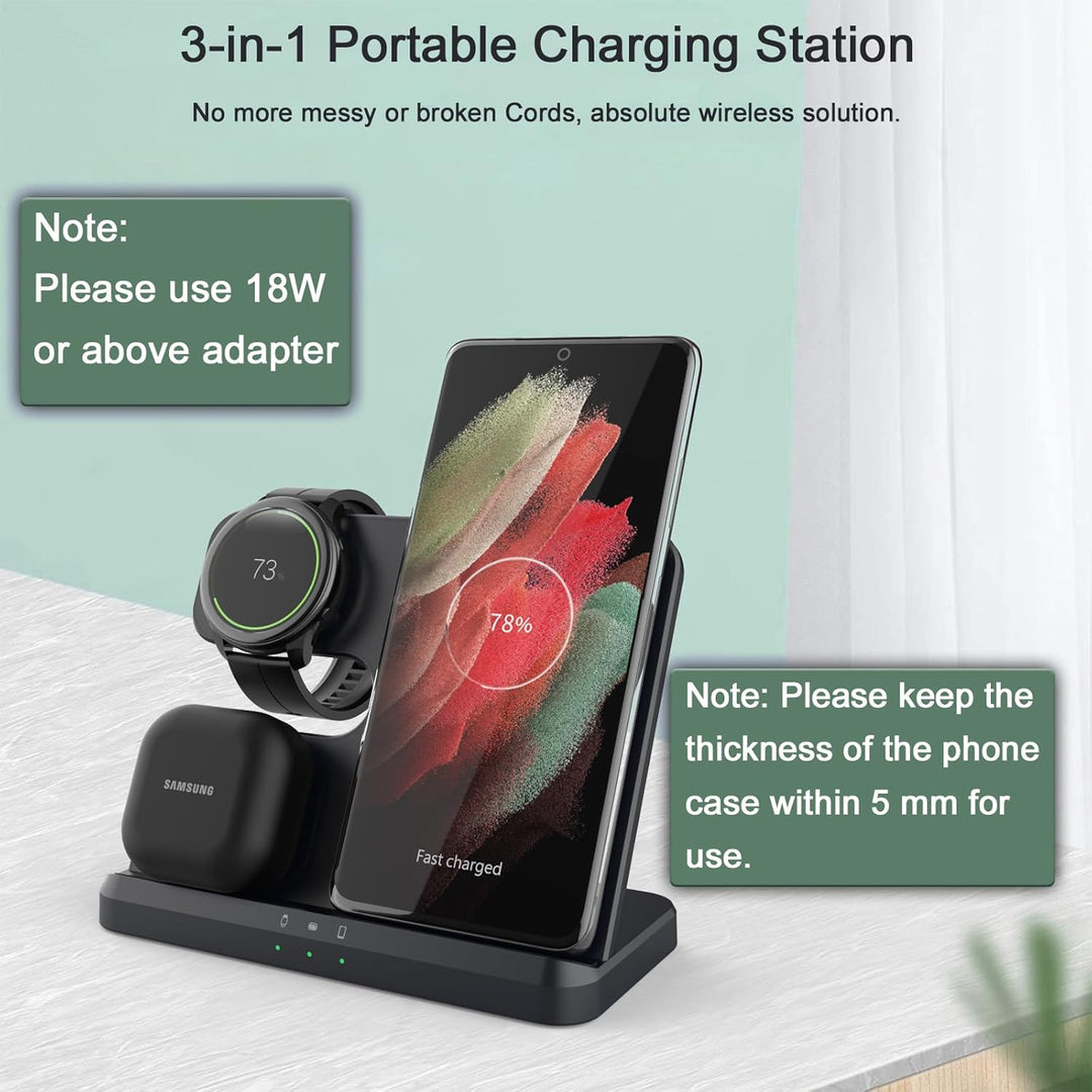 3 in 1 Induktive Ladestation für Samsung, Wireless Charger Kabelloses Ladegerät for Galaxy S25/S24/S