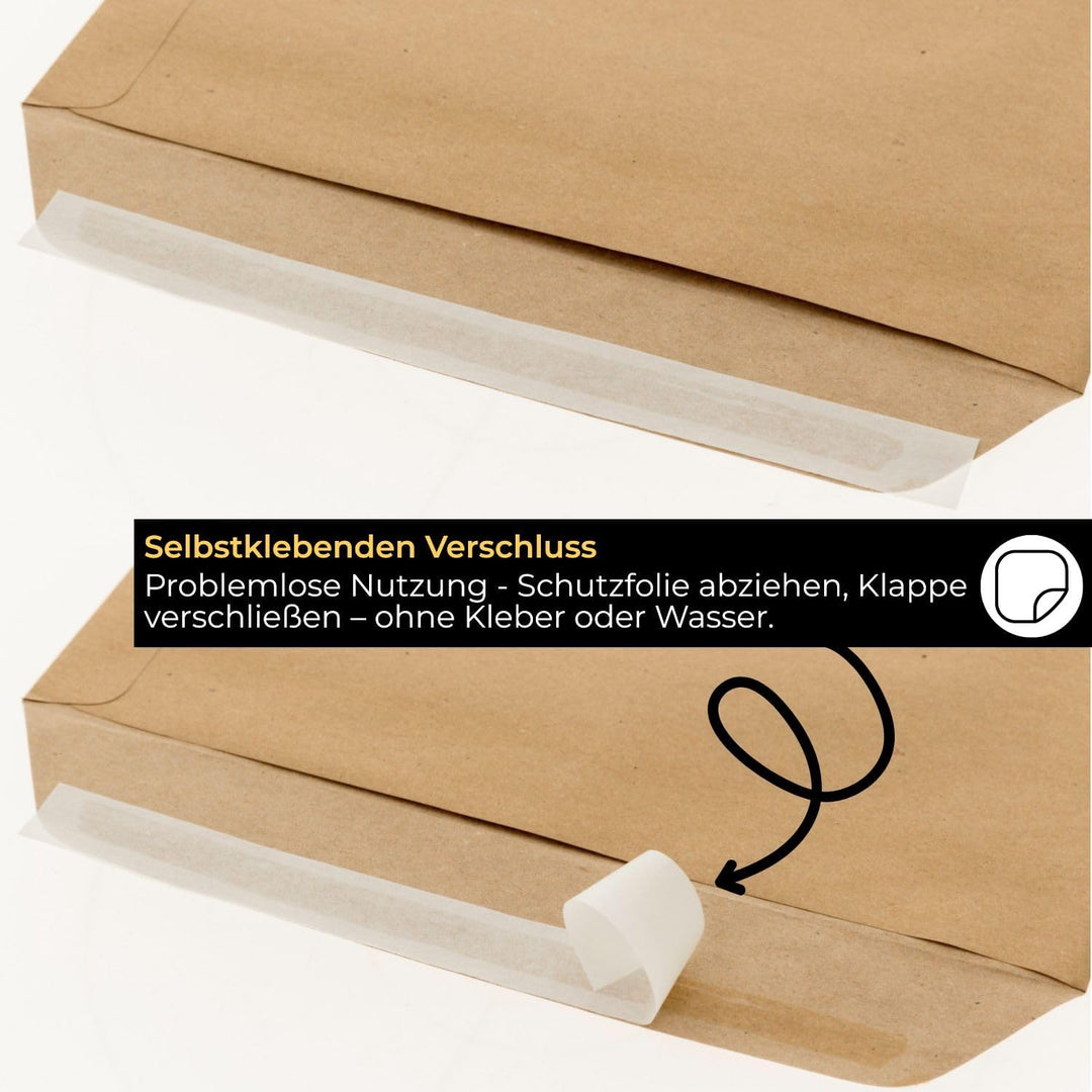 100 Versandtaschen Braun DIN B4 Briefümschlage ohne Fenster, Haftklebend - Briefumschlag 250 x 353 m