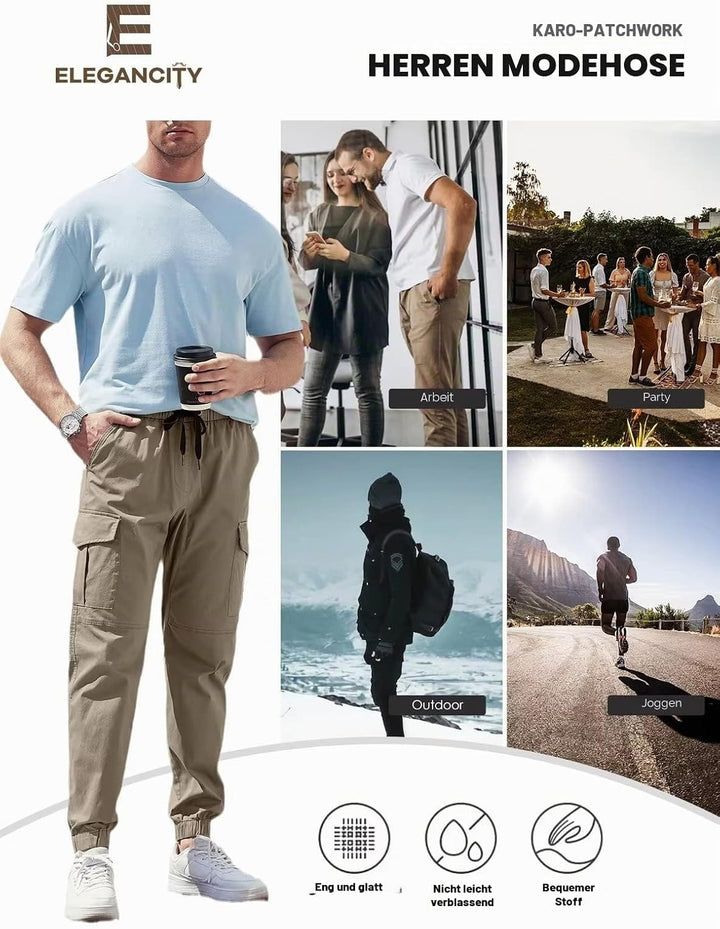 Elegancity Cargohose Herren Chino Hose mit 6 Taschen Cargo Hose Stretch Jogginghose für Männer mit B