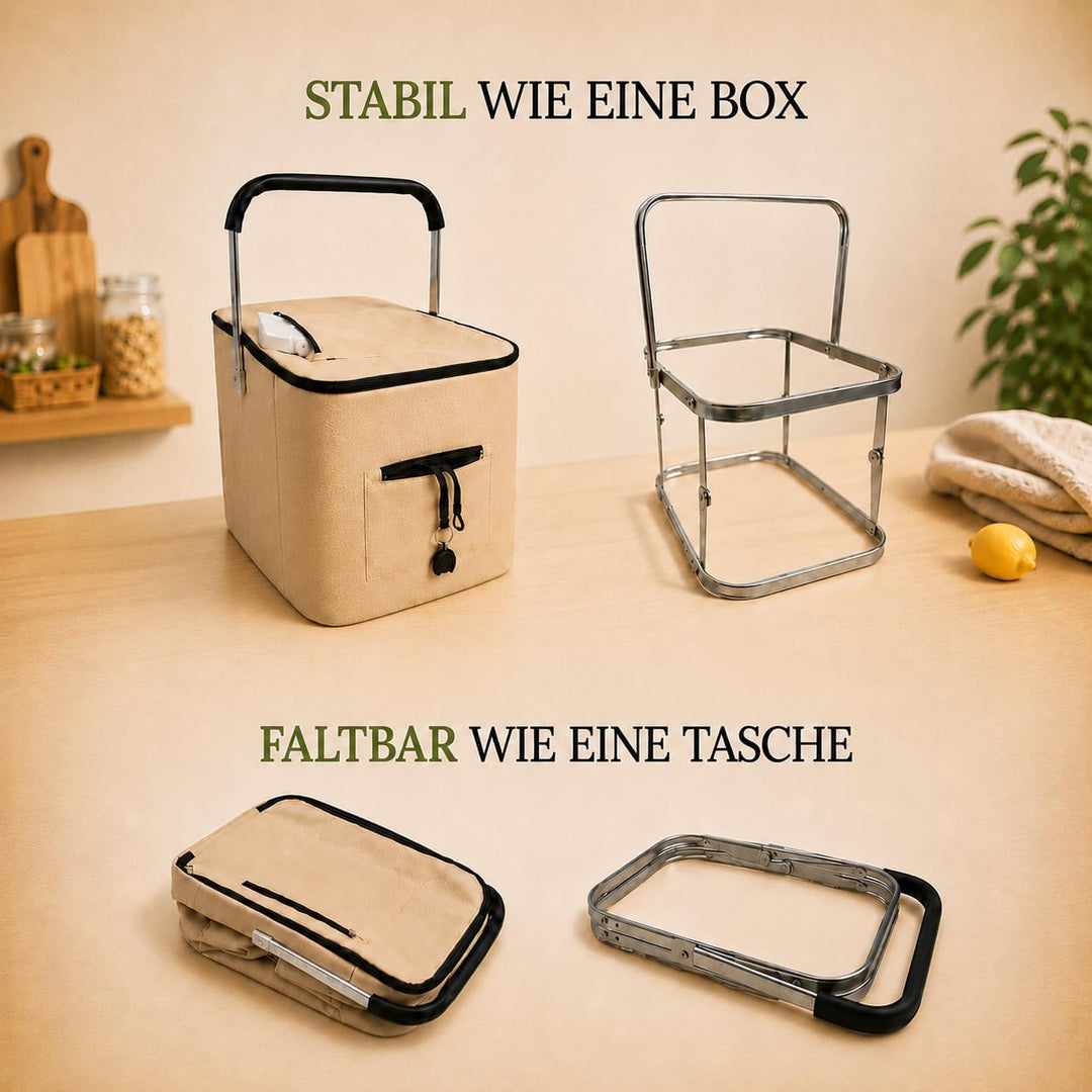 43L Einkaufskorb faltbar mit Deckel, gross & stabil, auch als Muttikorb nutzbar, isolierter Kühlkorb
