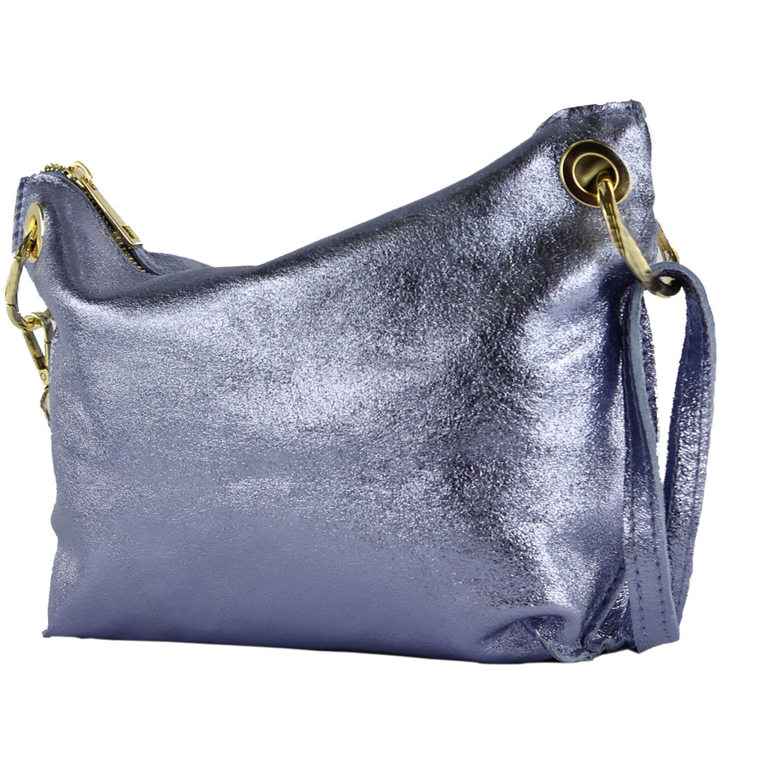 modamoda de - T243 - ital. Umhängetasche Klein Small aus Leder Pastellviolett Metallic, Pastellviole