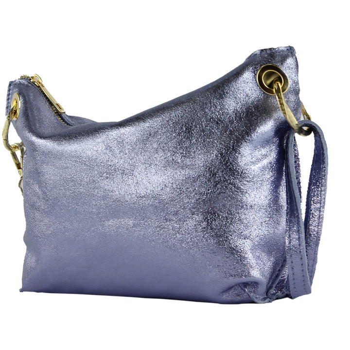 modamoda de - T243 - ital. Umhängetasche Klein Small aus Leder Pastellviolett Metallic, Pastellviole